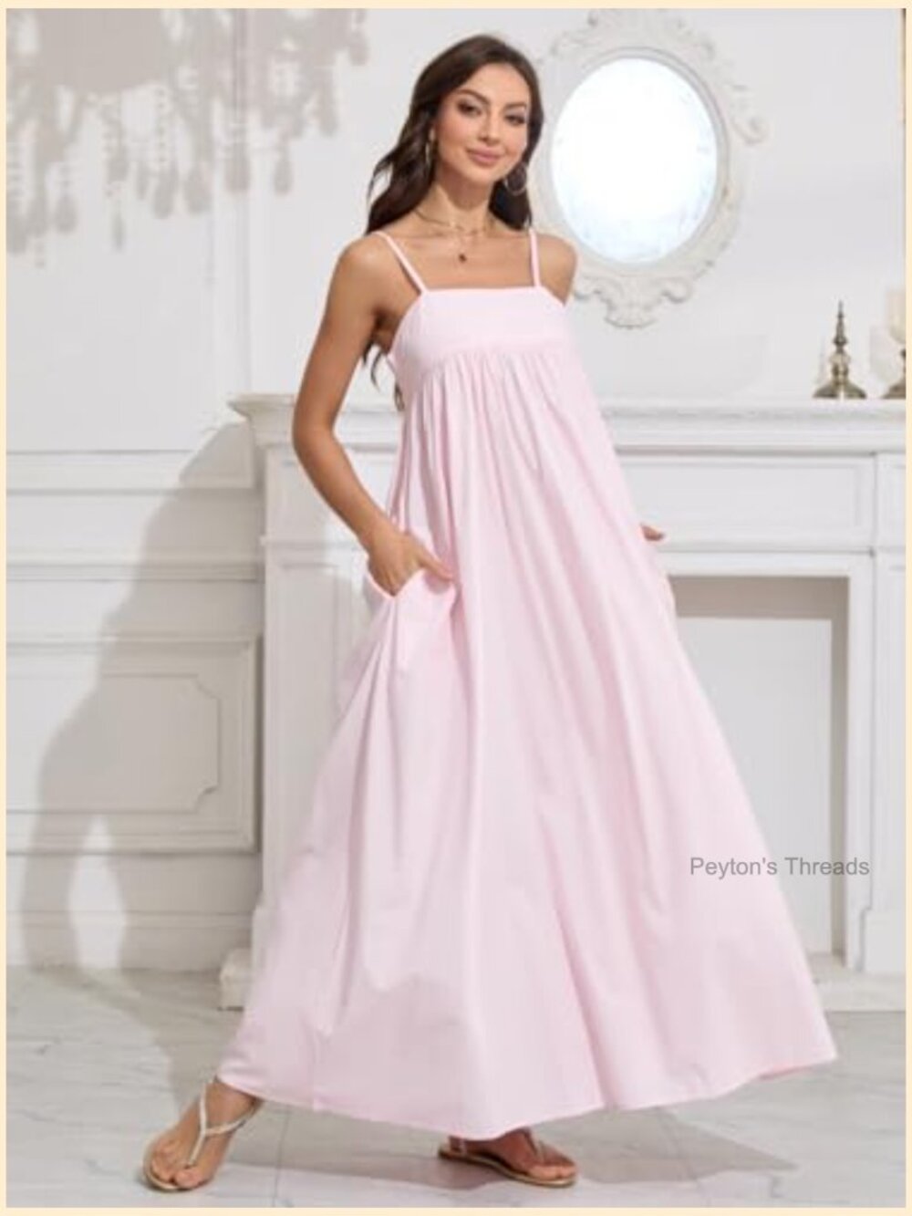 Backless Spaghetti Strap Maxi Dress with Pockets Casual Loose Cutout - Picture 4 of 6
